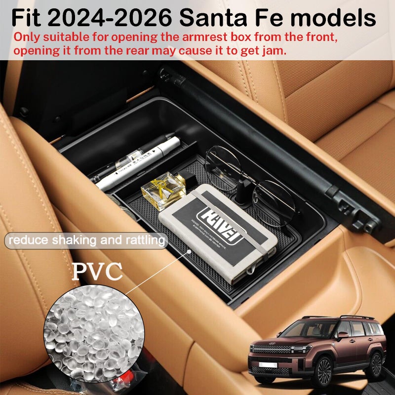 HGWEI Center Console Organizer Tray Compatible with 2024 2025 2026 Hyundai Santa Fe Interior Accessories Insert Secondary Divider Middle Console Armrest Storage Box, Black - Image 3