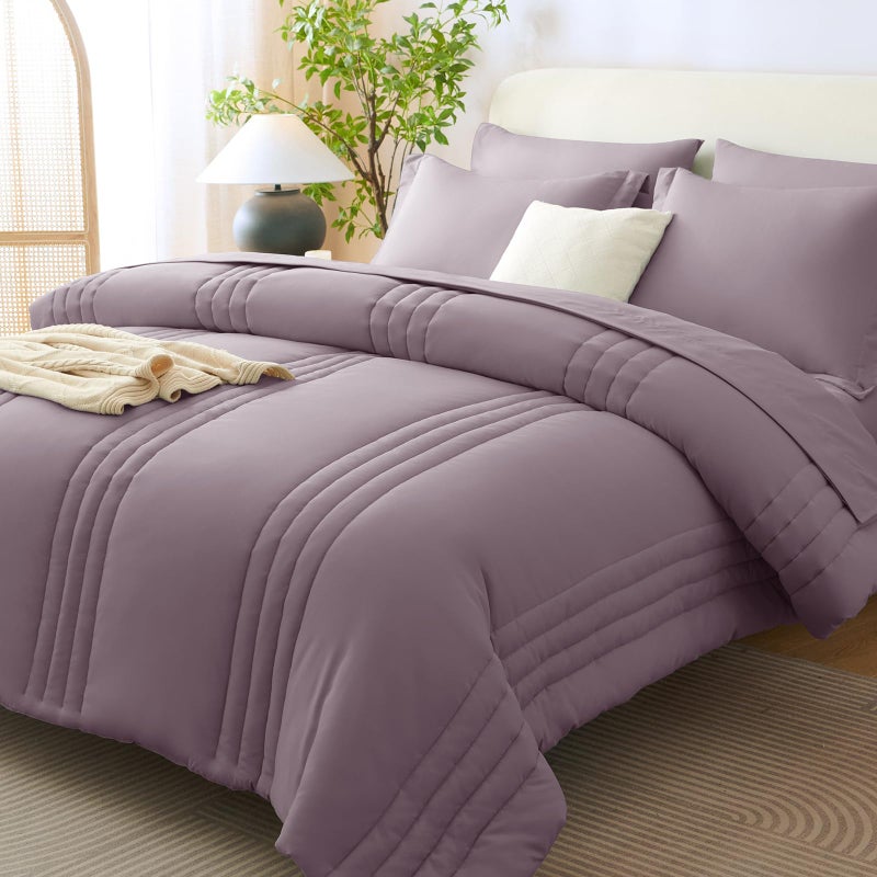 CozyLux Queen Comforter Set - 7 Pieces Bed in a Bag Dusty Purple Comforter Set with Sheets Luxury Bed Set All Seasons, Soft Bedding Set with Down Alternative Comforter, Sheets, Pillowcases & Shams - Image 1