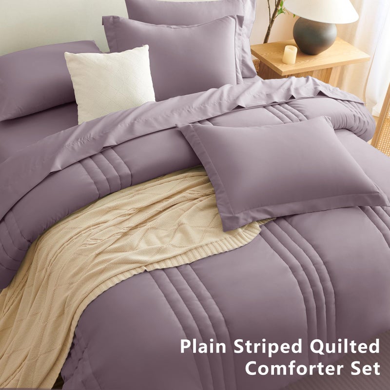 CozyLux Queen Comforter Set - 7 Pieces Bed in a Bag Dusty Purple Comforter Set with Sheets Luxury Bed Set All Seasons, Soft Bedding Set with Down Alternative Comforter, Sheets, Pillowcases & Shams - Image 4