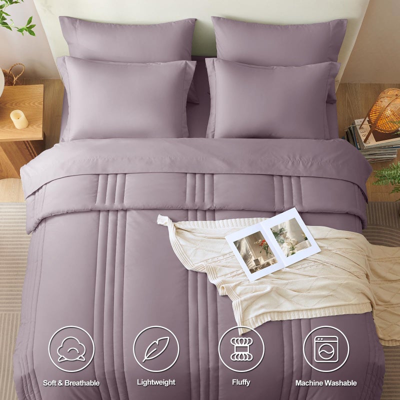 CozyLux Queen Comforter Set - 7 Pieces Bed in a Bag Dusty Purple Comforter Set with Sheets Luxury Bed Set All Seasons, Soft Bedding Set with Down Alternative Comforter, Sheets, Pillowcases & Shams - Image 2