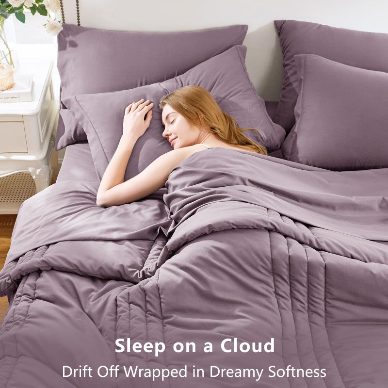 CozyLux Queen Comforter Set - 7 Pieces Bed in a Bag Dusty Purple Comforter Set with Sheets Luxury Bed Set All Seasons, Soft Bedding Set with Down Alternative Comforter, Sheets, Pillowcases & Shams - Image 3