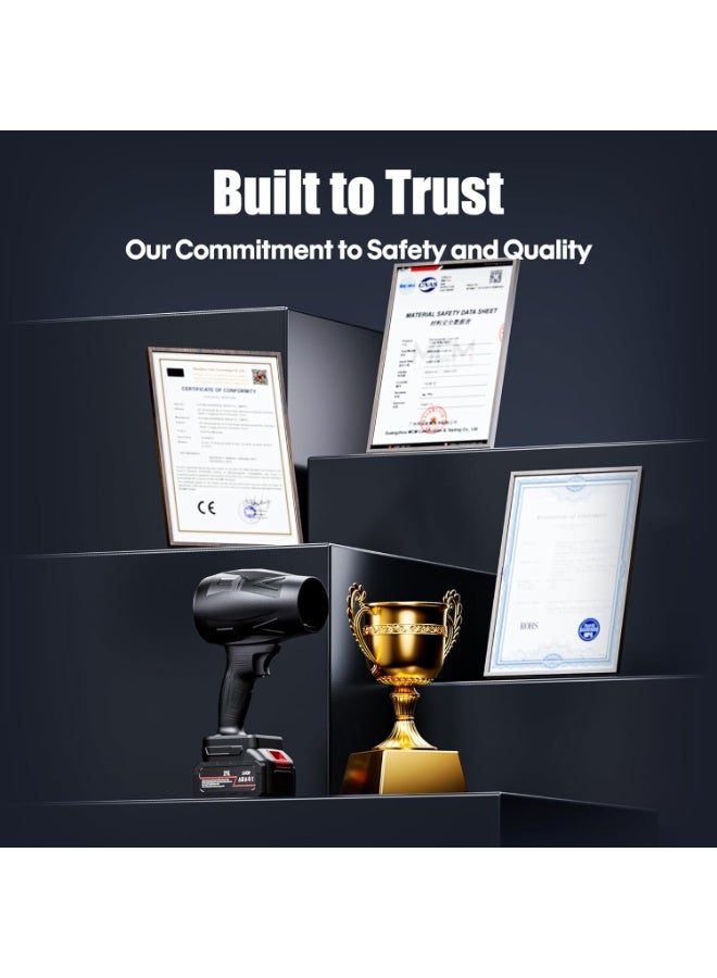 منفاخ توربو جيت - منفاخ هواء توربو فائق الطاقة لاسلكي بسرعة رياح تصل إلى 130 ميلاً في الساعة، ومنفاخ أوراق صغير قابل لإعادة الشحن بقوة 21 فولت ومنفاخ هواء لمجفف السيارة (مع بطارية متضمنة)، وأداة تنظيف وتجفيف محمولة عالية الضغط - Image 4