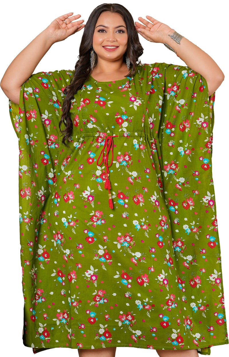 Yash Gallery Women's Cotton Floral Printed Maternity Wear Kaftan (Green) - Image 1