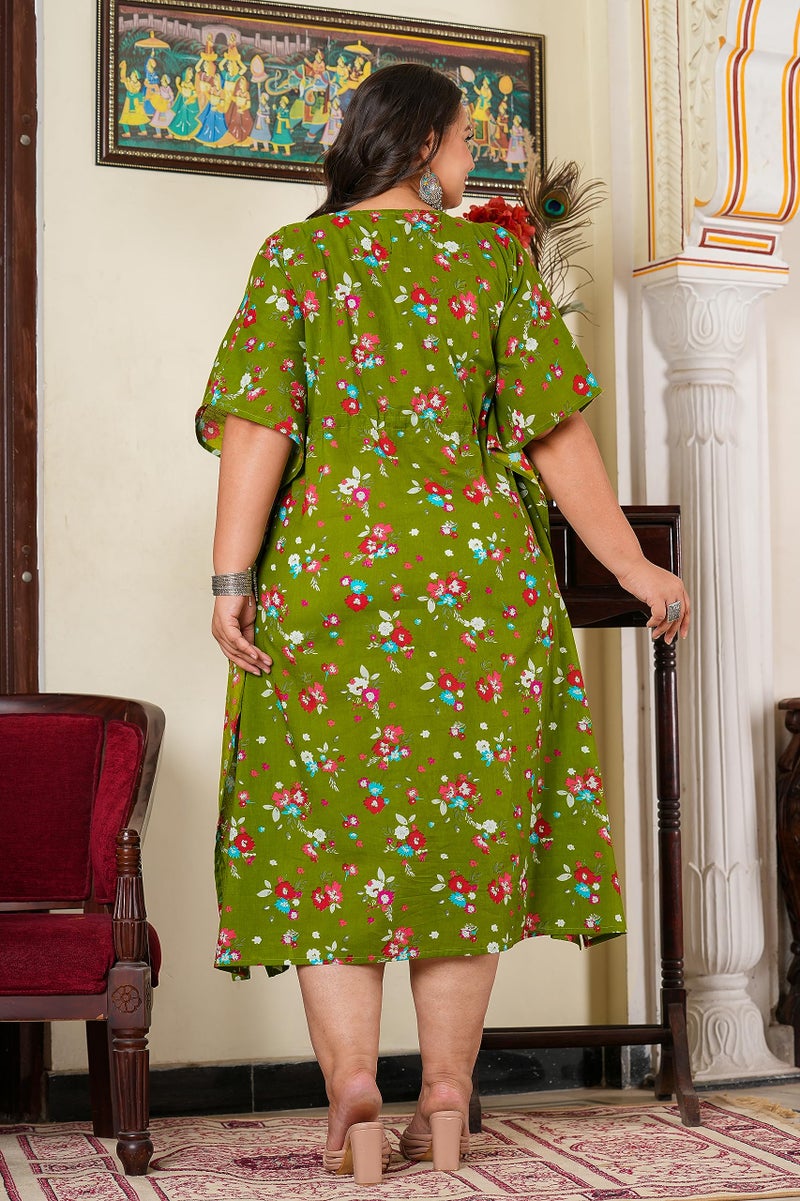 Yash Gallery Women's Cotton Floral Printed Maternity Wear Kaftan (Green) - Image 4
