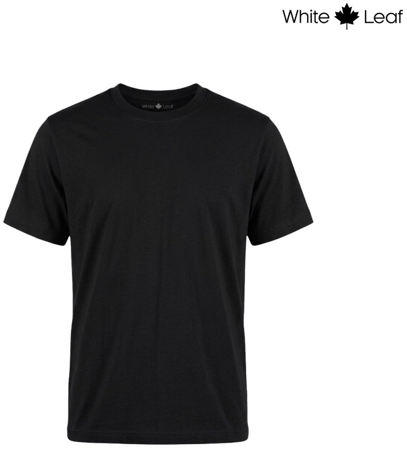 WHITE LEAF Men's Round Neck T-Shirt 1 Piece – 100% Combed Cotton Breathable Comfortable Casual Wear, Black - Image 1