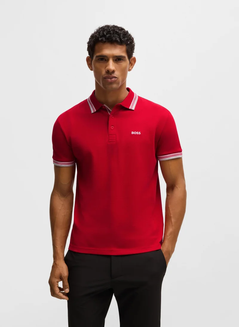 BOSS Cotton-piqué Paddy polo shirt with contrast logo