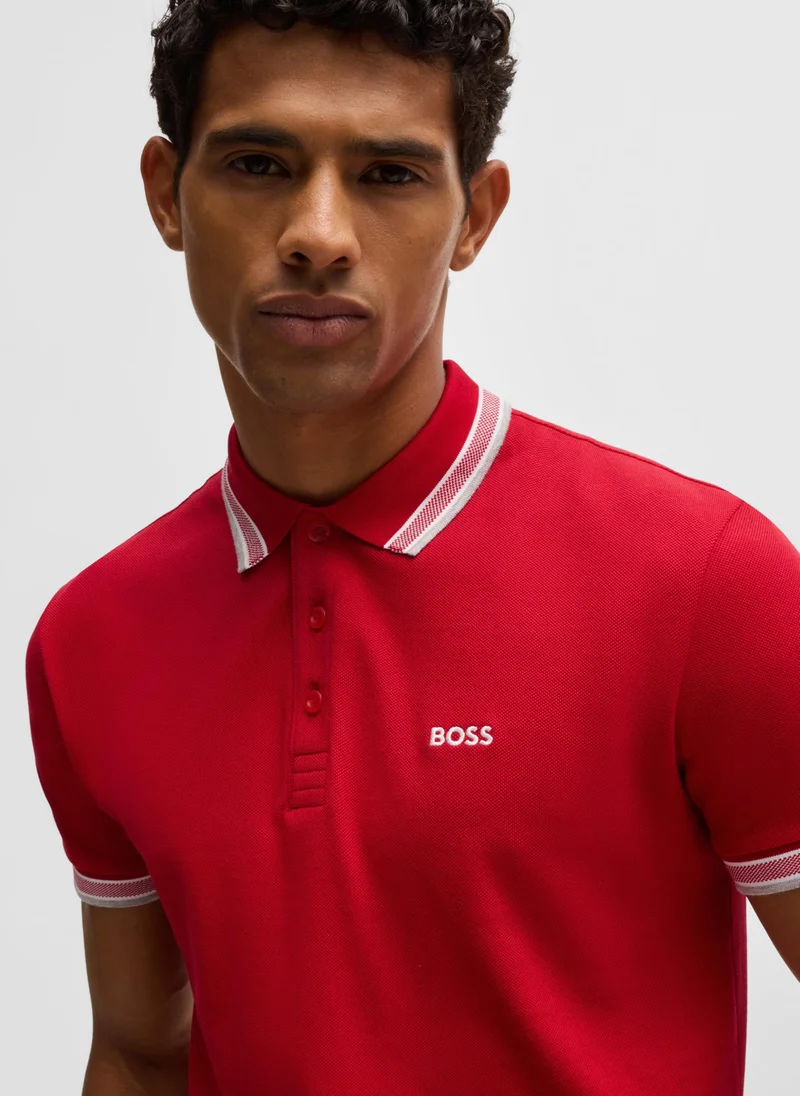 BOSS Cotton-piqué Paddy polo shirt with contrast logo