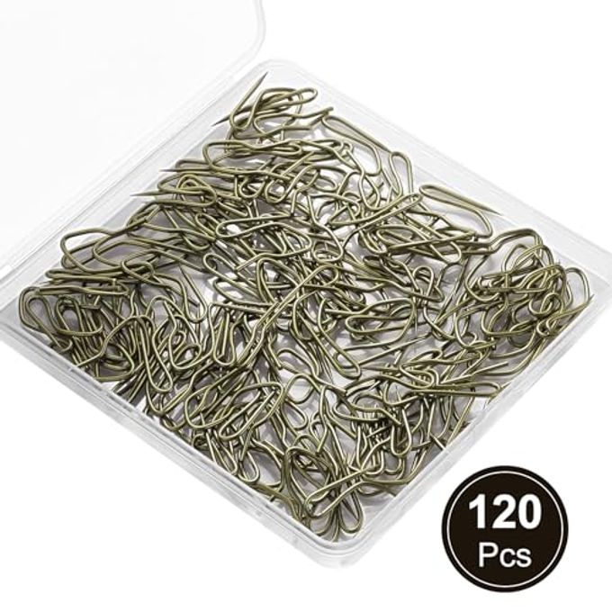 Shappy 120 Pack Drapery Hooks Pins for Curtains, Metal Pinch Pleat Hooks with Clear Box 1.2 Inch for Window Door and Shower Curtain(Antique Brass) - Image 3