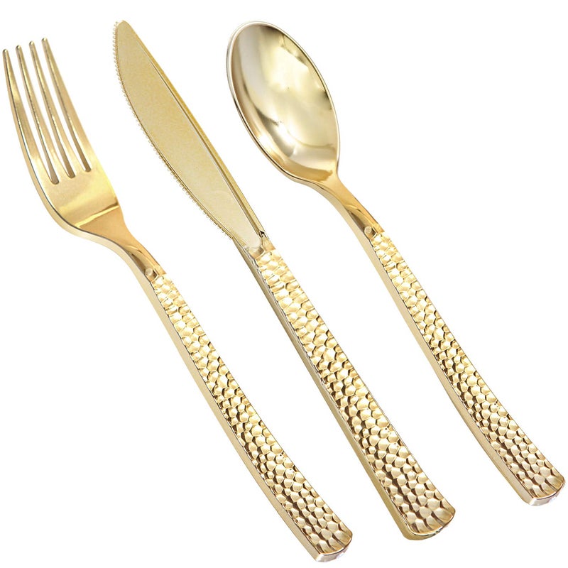 Supernal 180 pieces Gold Plastic Silverware Heavy Duty Plastic Forks and Spoons Gold Disposable Silverware Sets Include 60 Forks 60 Knives 60 Spoons Suitable for Party Birthday Wedding - Image 1