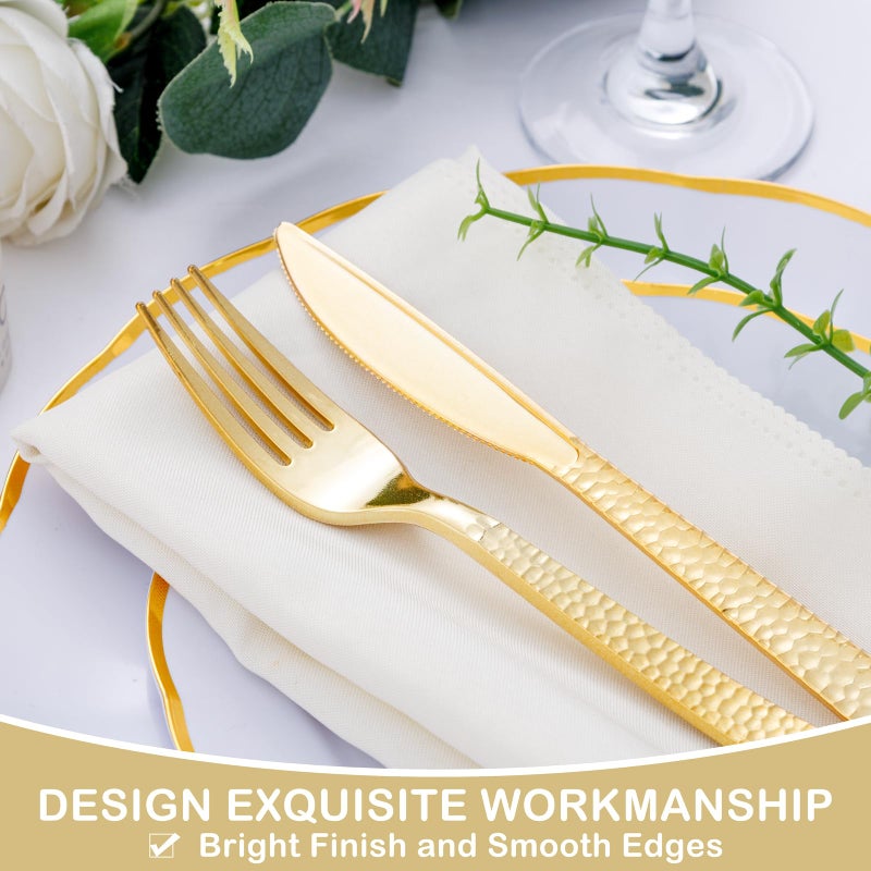Supernal 180 pieces Gold Plastic Silverware Heavy Duty Plastic Forks and Spoons Gold Disposable Silverware Sets Include 60 Forks 60 Knives 60 Spoons Suitable for Party Birthday Wedding - Image 4