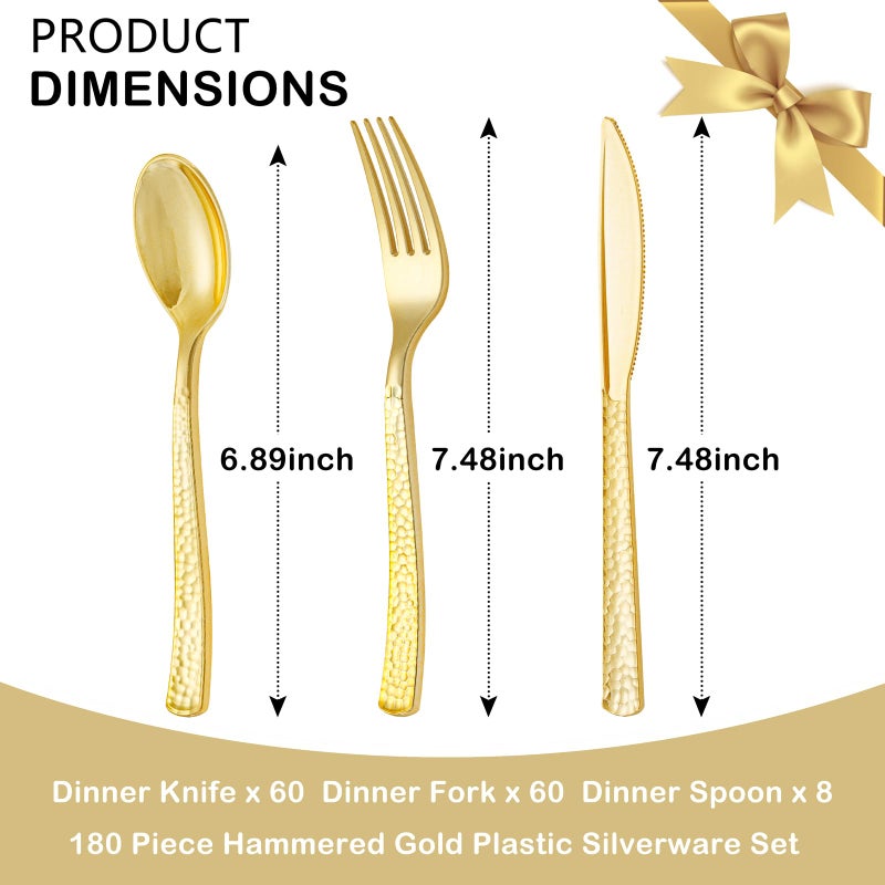 Supernal 180 pieces Gold Plastic Silverware Heavy Duty Plastic Forks and Spoons Gold Disposable Silverware Sets Include 60 Forks 60 Knives 60 Spoons Suitable for Party Birthday Wedding - Image 3