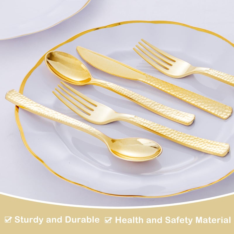 Supernal 180 pieces Gold Plastic Silverware Heavy Duty Plastic Forks and Spoons Gold Disposable Silverware Sets Include 60 Forks 60 Knives 60 Spoons Suitable for Party Birthday Wedding - Image 2