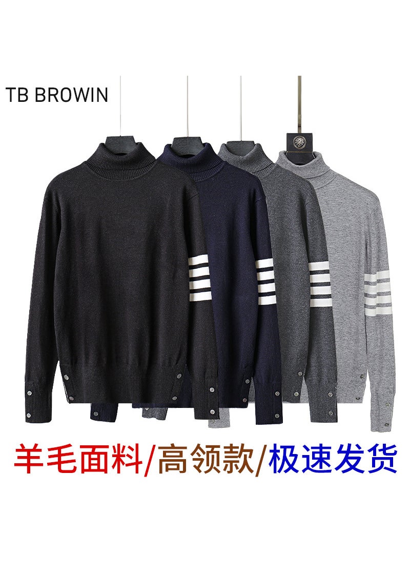 Generic - TB BROWIN New Wool Sweater Unisex High-Neck UK Style Light gray - Image 1