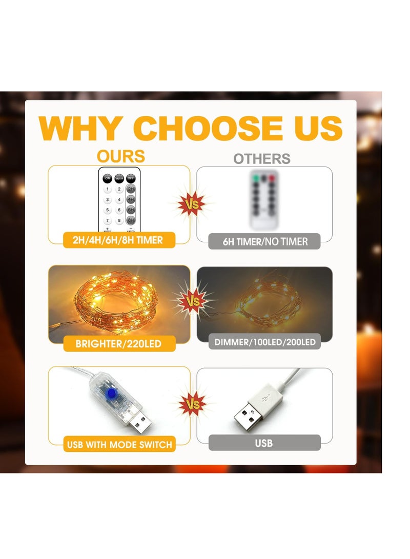 general Fairy Lights Plug in 72FT 220 LED USB Twinkle Lights for Bedroom Copper Wire Lights with Remote and Timer 8 Modes, Waterproof String Lights for Dorm  Party Christmas Decoration - Image 4