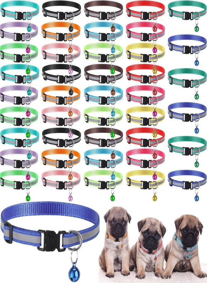 Amylove 42 Pcs Puppy Collars for Litter Puppy ID Collar with Bell 7.5-12.6 Inch Adjustable Collars for Newborn Dog Cat Nylon Safety Cat Collar for Cats Dogs Pet Supplies (Reflective) - Image 1