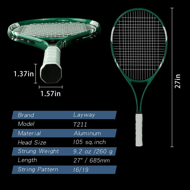 Layway Tennis Rackets 2 Players Recreational for Beginners,Pre-Strung 27 Inch Light Adult Racquet Set for Women Men with Tennis Balls,Overgrips and Carry Bag - Image 4