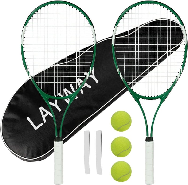 Layway Tennis Rackets 2 Players Recreational for Beginners,Pre-Strung 27 Inch Light Adult Racquet Set for Women Men with Tennis Balls,Overgrips and Carry Bag - Image 1