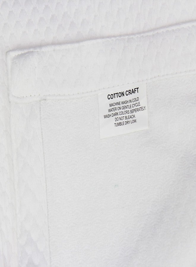 COTTON CRAFT Soft Cotton Blanket Coverlet - Plush French Matelassé Diamond- Thermal All Season Cooling Throw Blanket - Breathable Skin Friendly Luxurious Layer Bed Spread -Sofa Travel Dorm- Twin White - Image 4