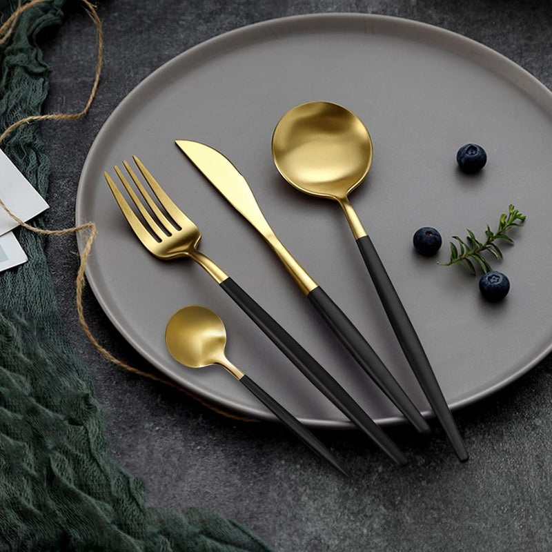 Luxurious Gold 24-Piece Cutlery Set, Stainless Steel for 6 Persons, Includes Knives, Forks and Spoons, Dishwasher Safe, With High Quality Black Rubber Coating - Image 4