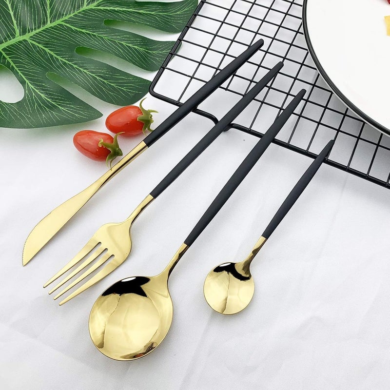 Luxurious Gold 24-Piece Cutlery Set, Stainless Steel for 6 Persons, Includes Knives, Forks and Spoons, Dishwasher Safe, With High Quality Black Rubber Coating - Image 3