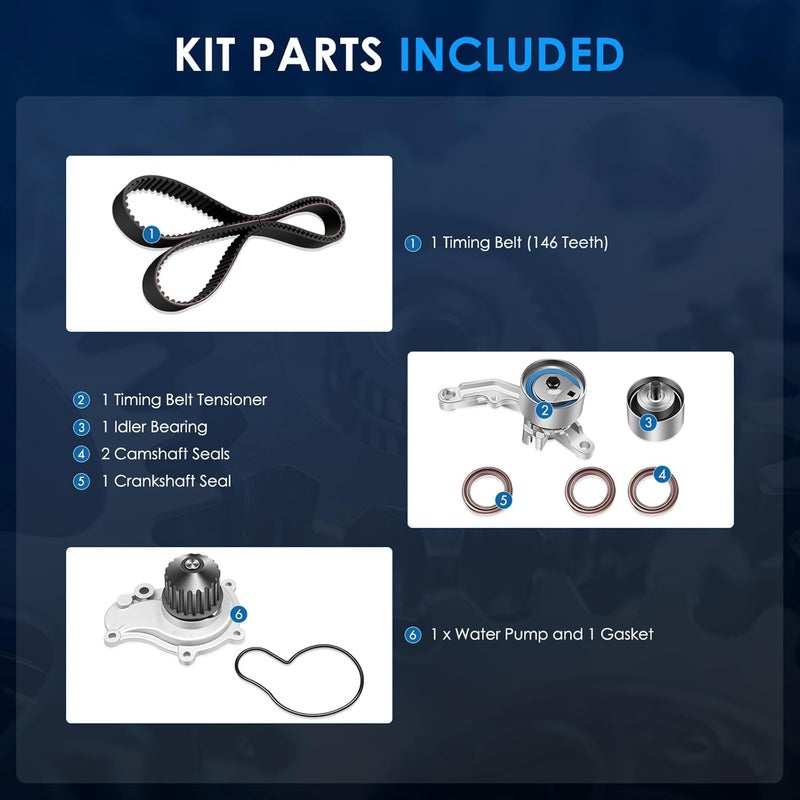 ECCPP Timing Belt Kit with Water Pump Compatible For Chrysler PT Cruiser Sebring Voyager For Dodge Caravan Stratus 2003-2005 For Jeep Liberty 2004-2006 For Jeep Wrangler PP265LK2 WP265K4A CK265LK2 - Image 3