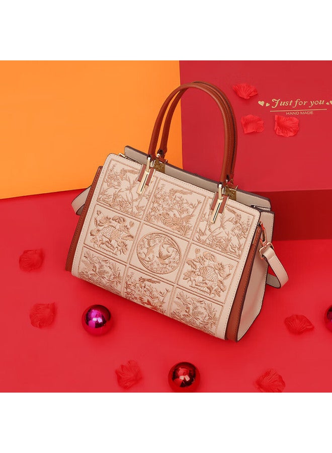 Viney Leather Handbag For Women, Tote Bag For Mothers, Middle-aged Crossbody Shoulder Bag, Practical And High-end Birthday And Mother's Day Gift - Image 1