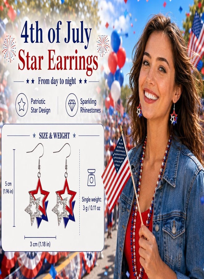 Paminify Patriotic American Flag Star Earrings and Red White Blue Glitter Freckles Face Tattoos,Independence Day 4th of July USA Earrings Outfit for Women,250th Fourth of July Accessories - Image 3