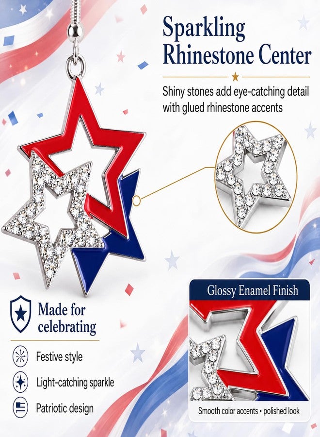 Paminify Patriotic American Flag Star Earrings and Red White Blue Glitter Freckles Face Tattoos,Independence Day 4th of July USA Earrings Outfit for Women,250th Fourth of July Accessories - Image 5