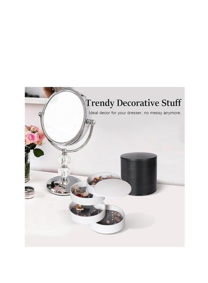 إسكدنيا صندوق مصغر لتنظيم الخواتم والمواضيع، حامل القطع المجوهرية للنساء، صحنة 4 طبقات متحركة لنقل الخواتم مع قبعة للسلسلات والخواتم (البيضاء) - Image 3