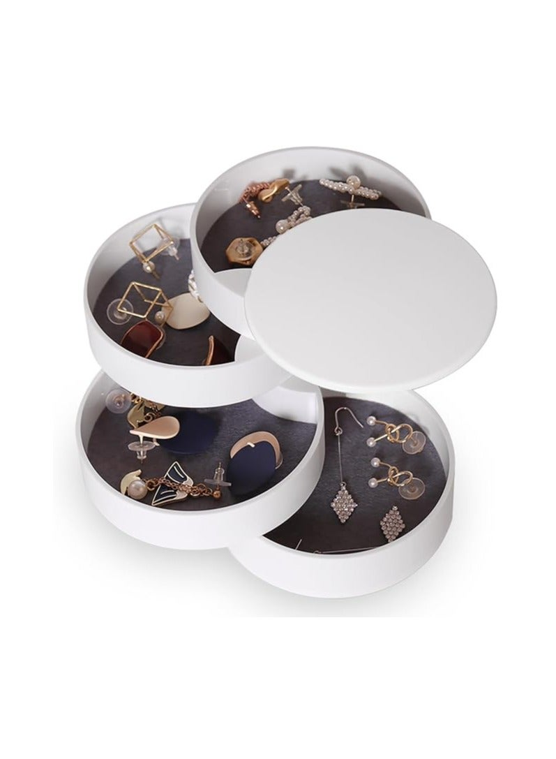إسكدنيا صندوق مصغر لتنظيم الخواتم والمواضيع، حامل القطع المجوهرية للنساء، صحنة 4 طبقات متحركة لنقل الخواتم مع قبعة للسلسلات والخواتم (البيضاء) - Image 1