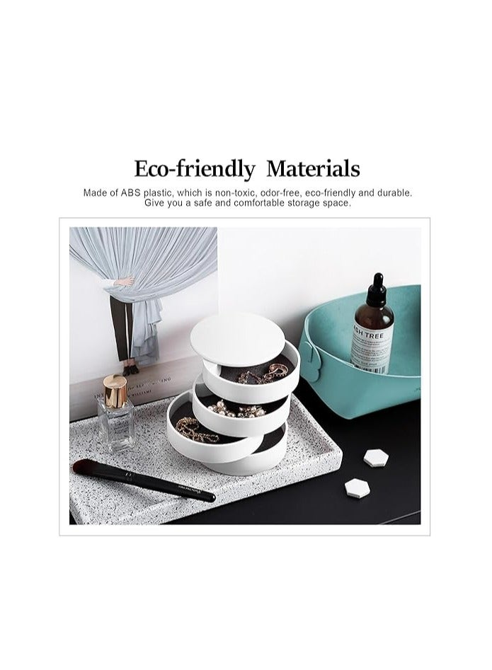 إسكدنيا صندوق مصغر لتنظيم الخواتم والمواضيع، حامل القطع المجوهرية للنساء، صحنة 4 طبقات متحركة لنقل الخواتم مع قبعة للسلسلات والخواتم (البيضاء) - Image 4