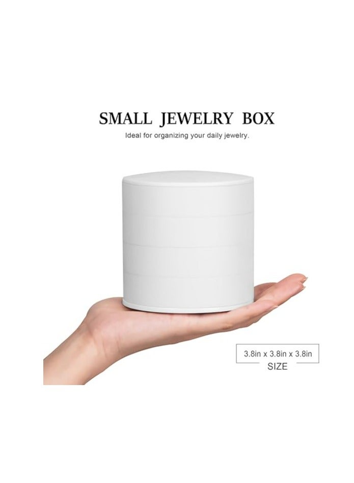 إسكدنيا صندوق مصغر لتنظيم الخواتم والمواضيع، حامل القطع المجوهرية للنساء، صحنة 4 طبقات متحركة لنقل الخواتم مع قبعة للسلسلات والخواتم (البيضاء) - Image 2