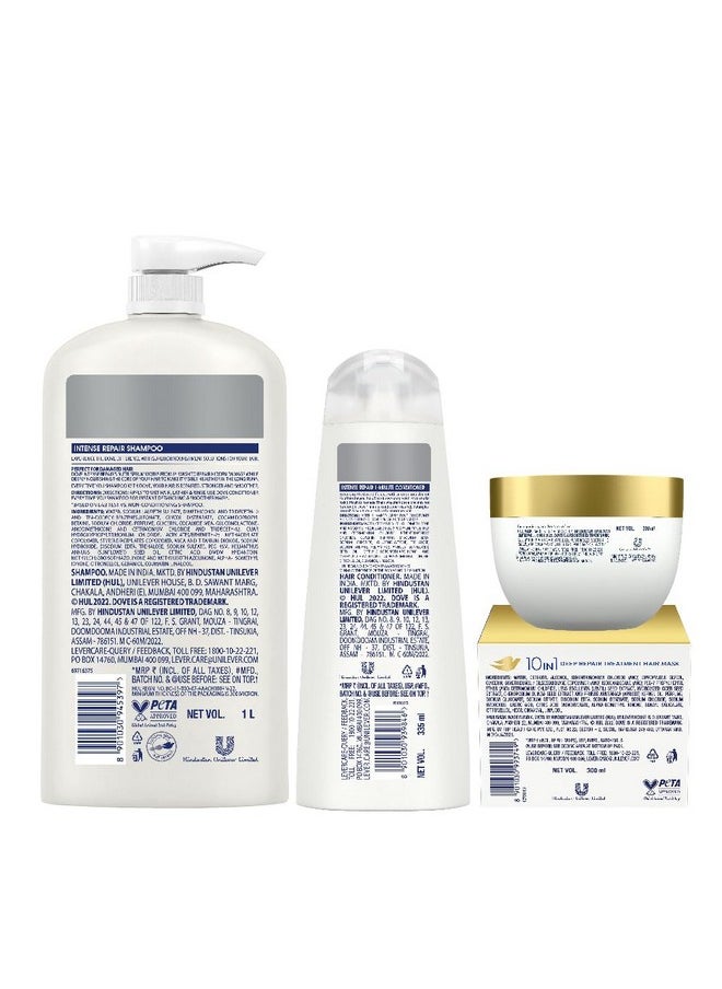 Dove - Intense Repair Shampoo 1L, Conditioner 175Ml & Hair Mask 300Ml (Combo Pack) For Men & Women - Image 1