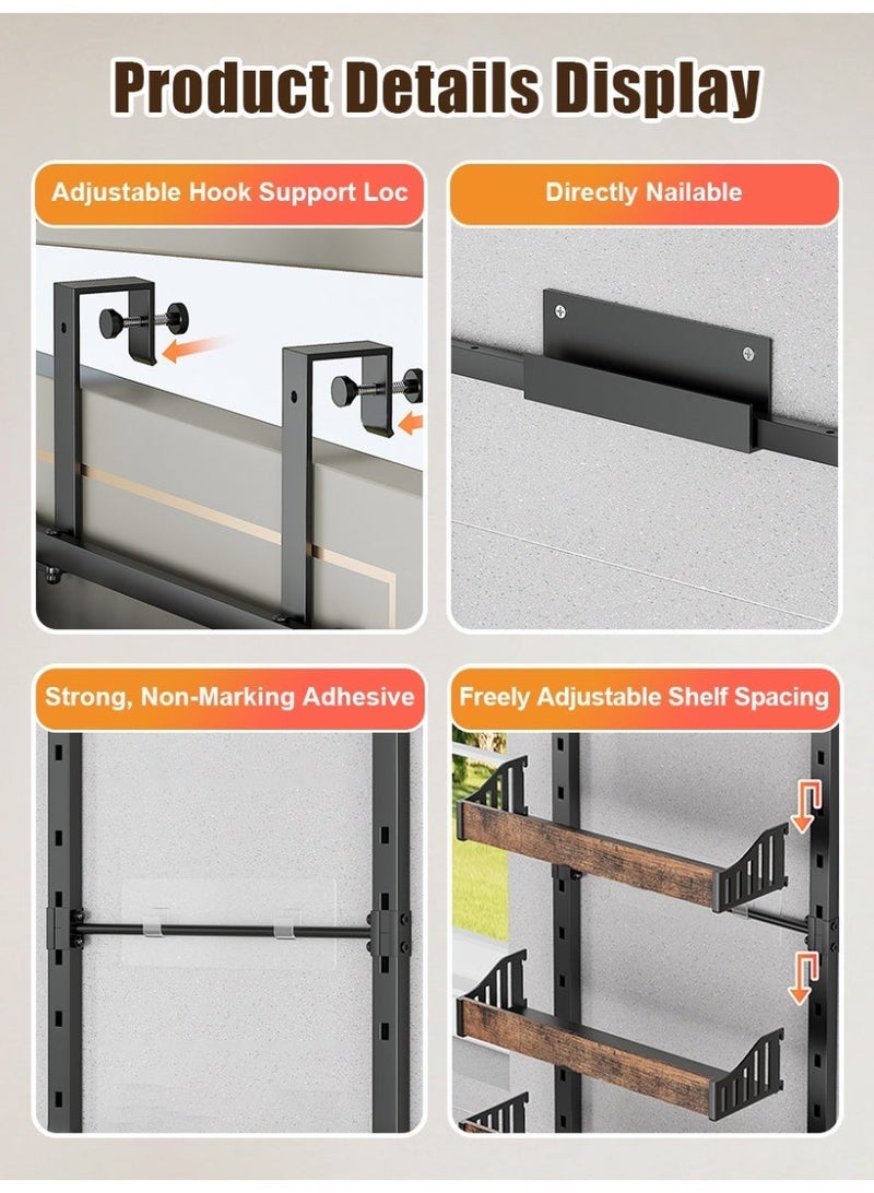 سولاكان منظم مخزن فوق الباب بـ 8 طبقات، رف توابل معدني كبير مع سلال قابلة للتعديل، يمكن تركيبه على الحائط أو تعليقه على باب المخزن للتخزين في المطبخ والحمّام – أسود - Image 5