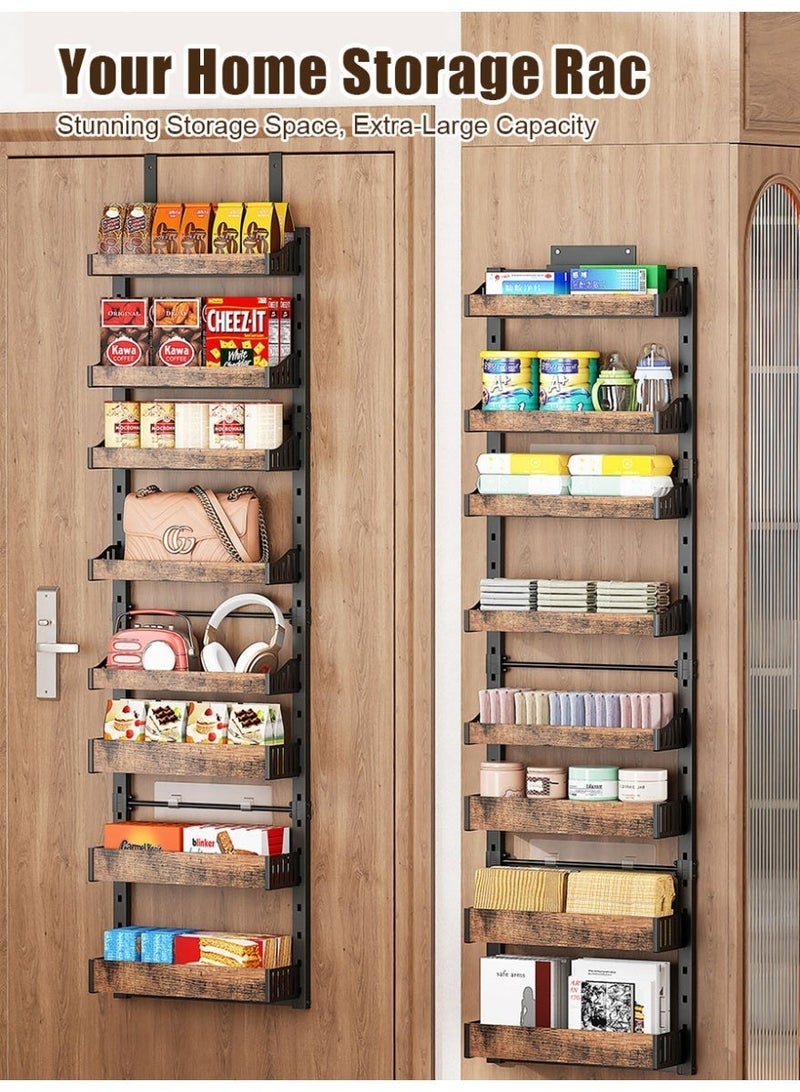 سولاكان منظم مخزن فوق الباب بـ 8 طبقات، رف توابل معدني كبير مع سلال قابلة للتعديل، يمكن تركيبه على الحائط أو تعليقه على باب المخزن للتخزين في المطبخ والحمّام – أسود - Image 2