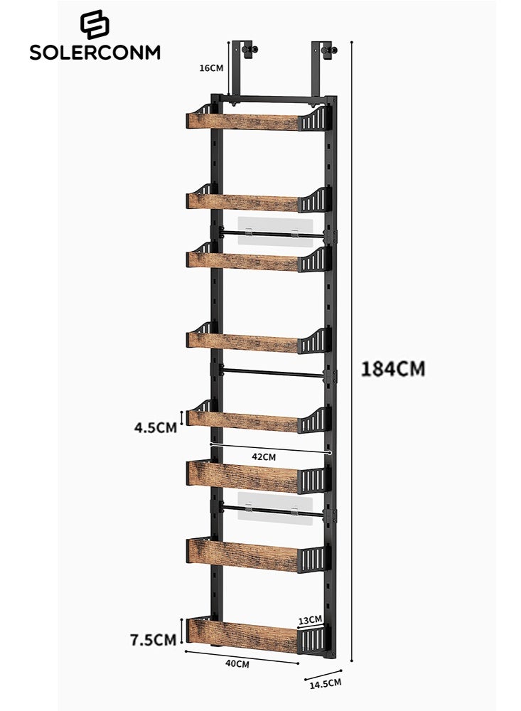 سولاكان منظم مخزن فوق الباب بـ 8 طبقات، رف توابل معدني كبير مع سلال قابلة للتعديل، يمكن تركيبه على الحائط أو تعليقه على باب المخزن للتخزين في المطبخ والحمّام – أسود - Image 1