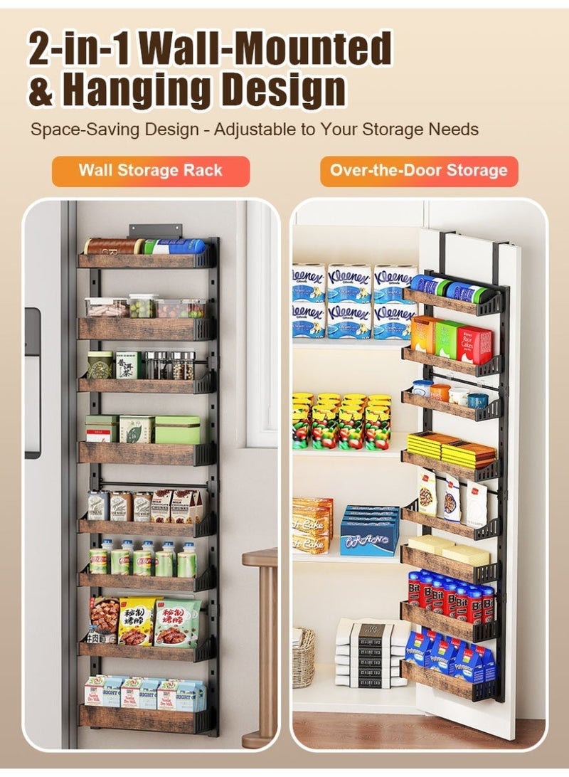 سولاكان منظم مخزن فوق الباب بـ 8 طبقات، رف توابل معدني كبير مع سلال قابلة للتعديل، يمكن تركيبه على الحائط أو تعليقه على باب المخزن للتخزين في المطبخ والحمّام – أسود - Image 4