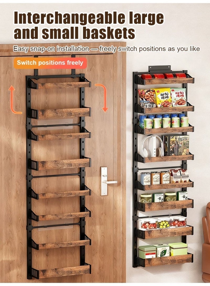 سولاكان منظم مخزن فوق الباب بـ 8 طبقات، رف توابل معدني كبير مع سلال قابلة للتعديل، يمكن تركيبه على الحائط أو تعليقه على باب المخزن للتخزين في المطبخ والحمّام – أسود - Image 3