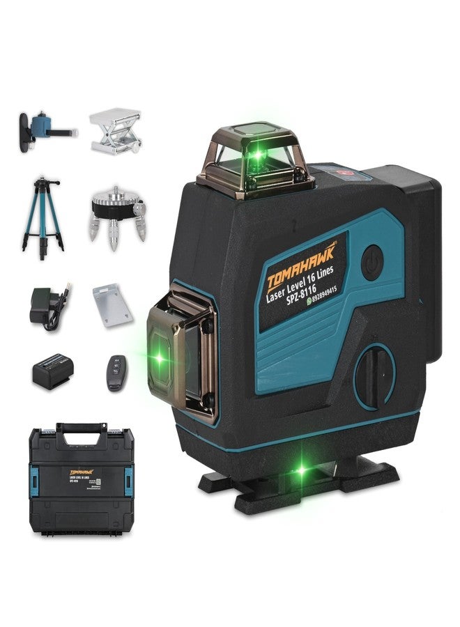 TOMAHAWK® SPZ-8116-16 16 Lines Green Laser Level Pro - 4x360° 4D Green Cross Self-Levelling Professional Laser Line for Construction with Two 360° Vertical/Horizontal Laser Level Pulse Mode - Image 1