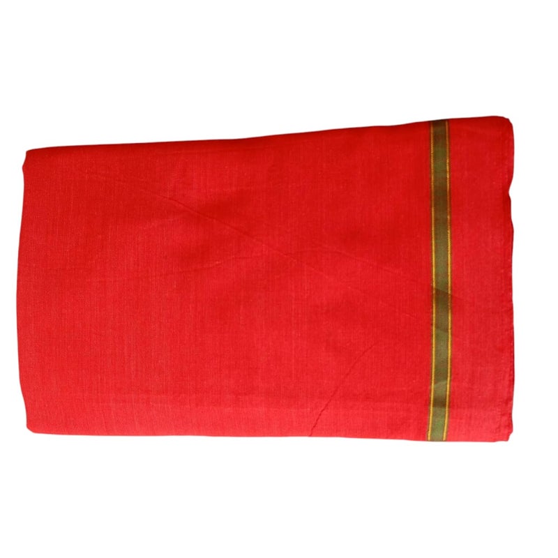 Cotton gamchaTowelPure Cottonnagpuri Style Traditional Handloom Towle for puja Ram lala gamcha angochha BathfaceHairHandSport bhagwa Traditional Thalpati Border Pack of 1 Red 1 - Image 3