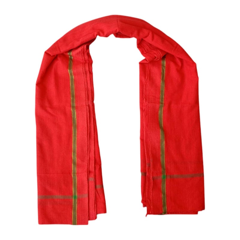 Cotton gamchaTowelPure Cottonnagpuri Style Traditional Handloom Towle for puja Ram lala gamcha angochha BathfaceHairHandSport bhagwa Traditional Thalpati Border Pack of 1 Red 1 - Image 1