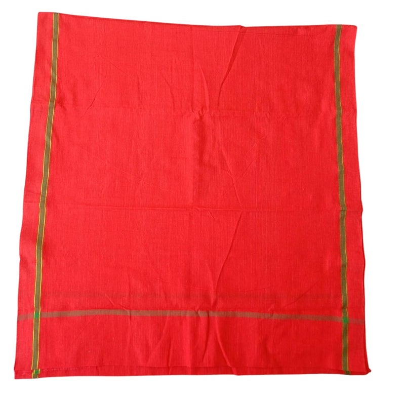 Cotton gamchaTowelPure Cottonnagpuri Style Traditional Handloom Towle for puja Ram lala gamcha angochha BathfaceHairHandSport bhagwa Traditional Thalpati Border Pack of 1 Red 1 - Image 2