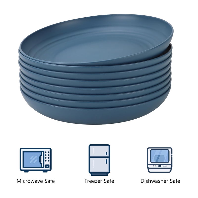 Homienly Deep Dinner Plates Set of 8-9 inch Alternative for Plastic Plates Microwave and Dishwasher Safe Wheat Straw Plates for Kitchen Unbreakable Plate Set (Blue) - Image 3