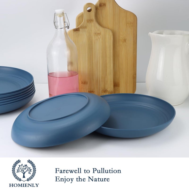 Homienly Deep Dinner Plates Set of 8-9 inch Alternative for Plastic Plates Microwave and Dishwasher Safe Wheat Straw Plates for Kitchen Unbreakable Plate Set (Blue) - Image 4