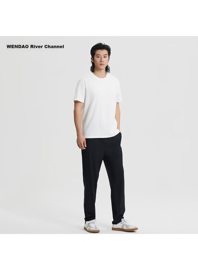 ASK Wendao Light Luxury Vintage Style Summer Breathable Comfortable Casual Jacquard Round Neck T-shirt W6807 Black M - Image 3