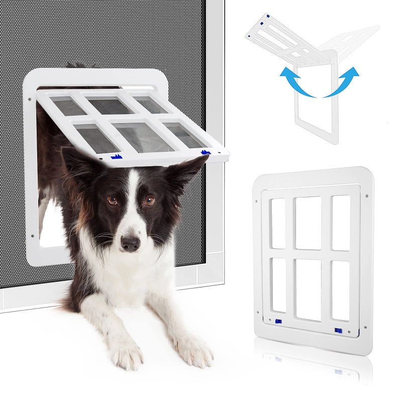 PETLESO Dog Door for Sliding Door Lockable Dog Screen Door with Magnetic Closure Easy Install Pet Door for Dogs Cats Inner Flap 112x144 White