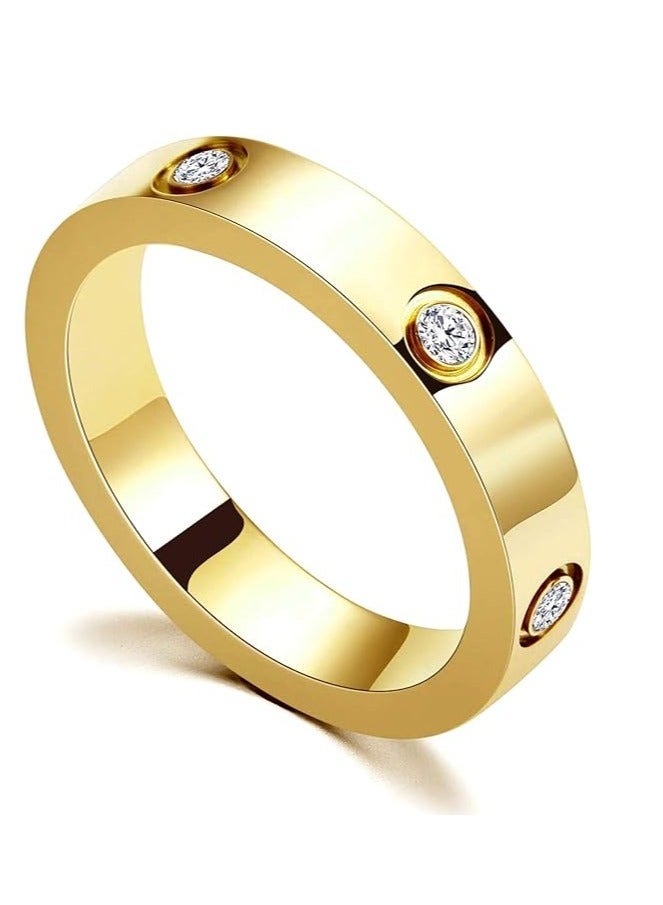 18K Yellow Gold Plated Cubic Zirconia Promise Ring for Women – Stainless Steel Love Friendship Wedding Band Gift - Size 10
