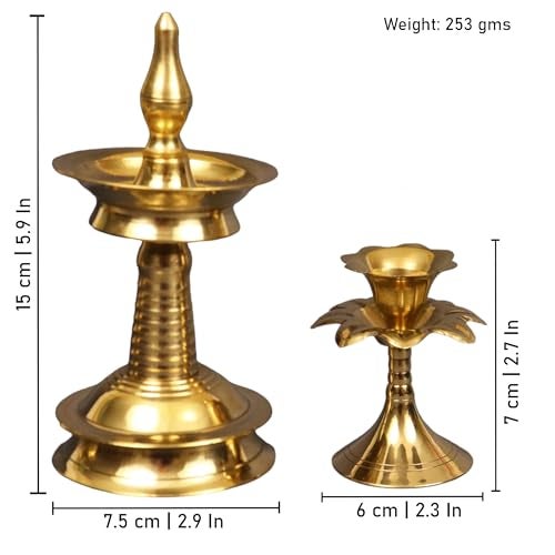 Spillbox Traditional Brass Kerala Kuthu villaku Diya | Oil Lamp for Home Temple Churuch Puja Articles Decor Gifts- Kerala Nila Villakku and Jasmine Candle Holder - Image 5