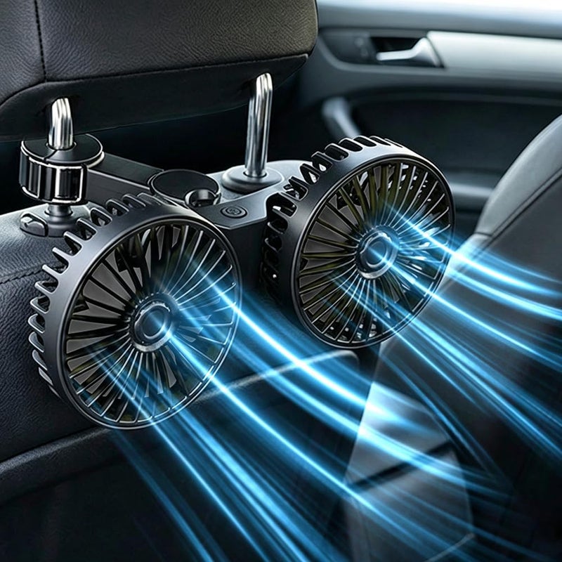 ERKEQN Car Fan Portable USB Powered Dual Head car cooling fanFor Car, 360°Rotatable car cooling fan，Portable car fan with adjustable clip suitable for sedans,SUVs,RV trucks - Image 1