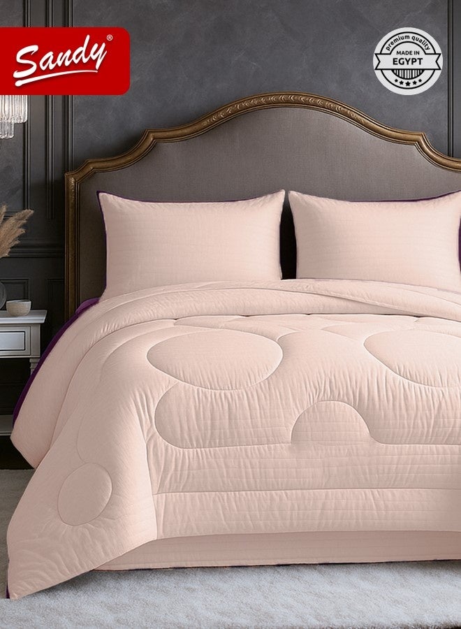 ساندي طقم مفرش فندقي قطن 100% نفرين، 5 قطع، يناسب سرير مزدوج 200×200 سم، ناعم وبارد ومريح، 100% قطن مصري 250 غرزة، لحاف بحشوة ثابتة كينج 240×260 سم، خربزي - Image 1